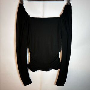 Black Sheer Off-the-Shoulder Partial Mesh Top Convertible Square Neckline Small